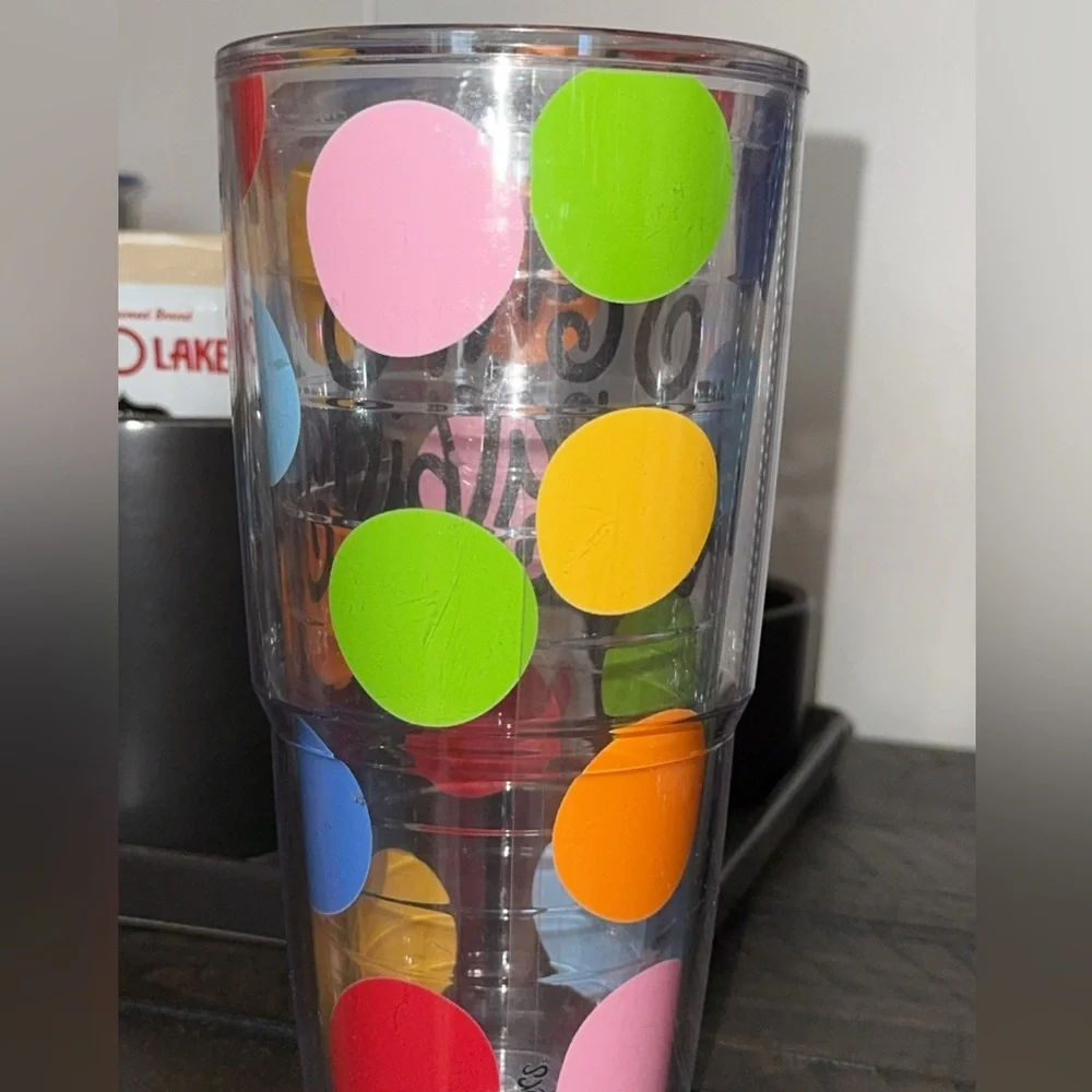 TERVIS happy everything Coton Colors plastic 24oz tumbler cup w/polka dots